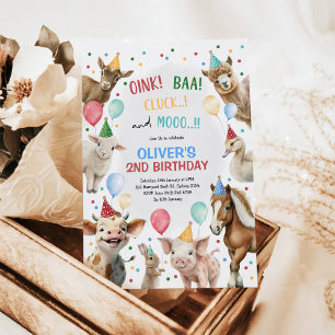 Invitation Boy Farm Animaux Barnyard Balloon fête d'anniversa