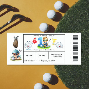 Invitation Boy Golf Billet Style 1ère fête d'anniversaire