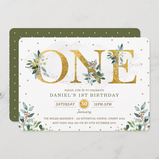 Invitation Boy Green Boy 1er anniversaire (Devant / Derrière)