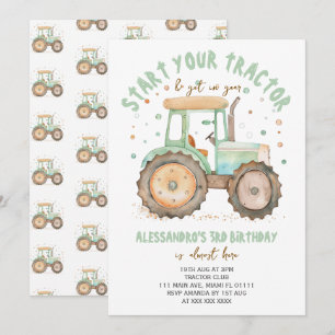 Invitation Boy Green Tractor 3ème anniversaire