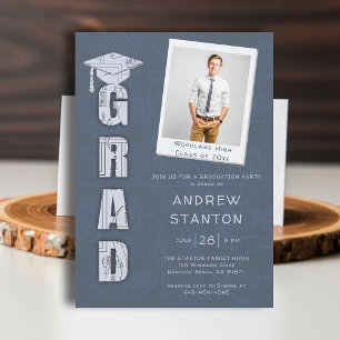 Invitation Boy High School Graduation Science Tech Grey Photo