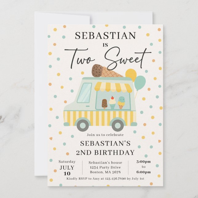 Invitation Boy Ice Cream Camion 2e Anniversaire Fête Invitati (Devant)