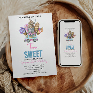 Invitation Boy Ice Cream Camion Deux Sweet 2e Anniversaire