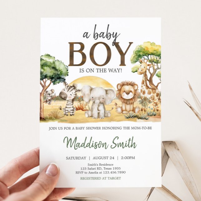 Invitation Boy Jungle Safari Animaux Baby shower (Safari Baby Shower Invitation)