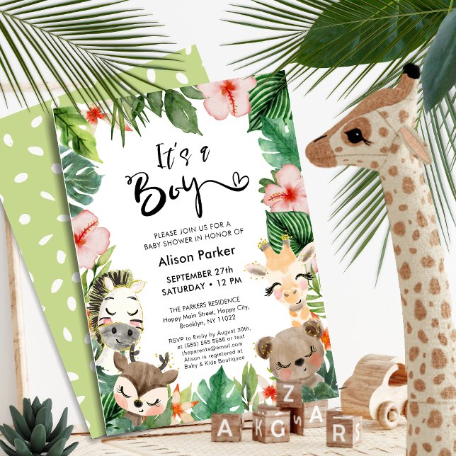 Invitation Boy Jungle Safari Baby shower tropical de verdure (Créateur téléchargé)