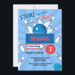 Invitation Boy Kid Bowling fête d'anniversaire Retro Blue & R<br><div class="desc">Invitation d'anniversaire cool dans le style. Thème : Bowling Party. Occasion : Anniversaire de enfant. Style : Gai,  Amusant,  Rétro. Couleurs : Rouge,  Bleu,  Blanc. Graphiques : Bowling,  Light Box,  Stars.</div>