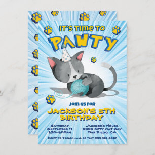 Invitation Boy Kitty Chat Anniversaire Pawty Party