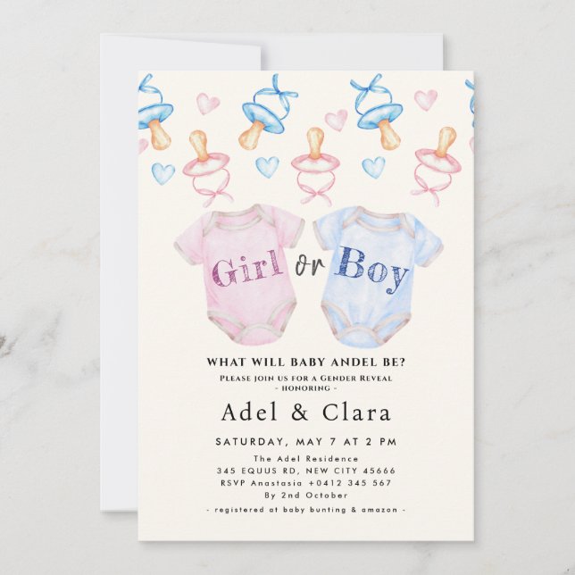 Invitation Boy or Girl | Gender Reveal Baby Shower (Devant)