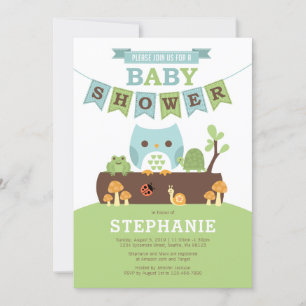 Invitation Boy Owl sur log avec des amis Baby shower Invitati