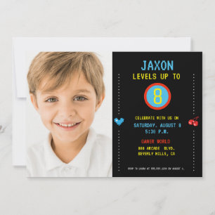 Invitation Boy Photo Arcade niveau jeux vidéo anniversaire