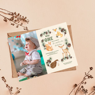 Invitation Boy Photo Woodland Animaux 1er anniversaire