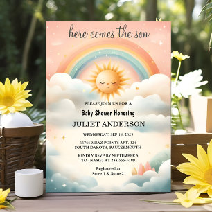 Invitation Boy Pink unique Sky Cloud Baby shower soleil