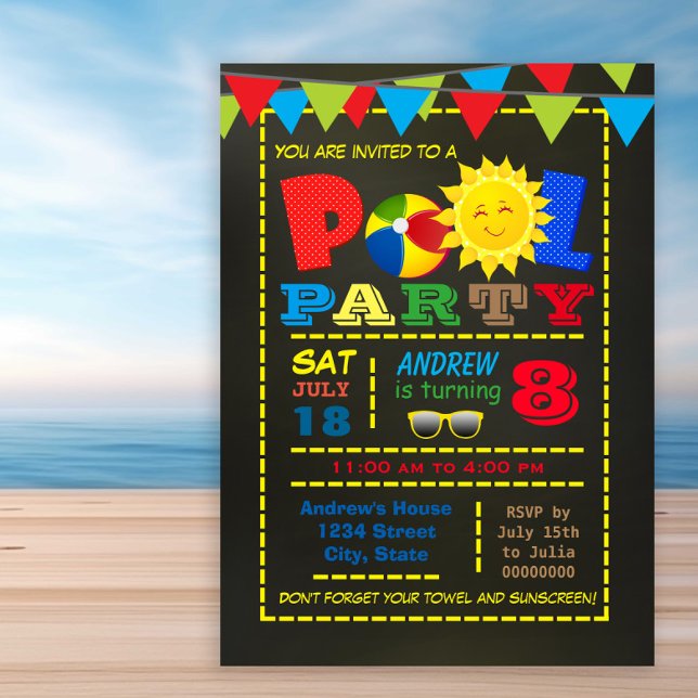 Invitation Boy Pool Anniversaire (Any number birthday pool party invitation. Simply add your event details.)