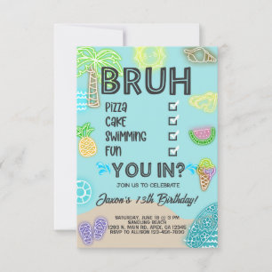 Invitation Boy Pool Beach Anniversaire, lueur néon, entrez.