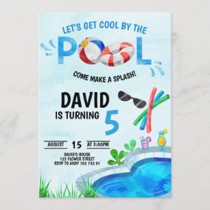 Invitation Boy Pool Party Anniversaire Cool au bord de la pis
