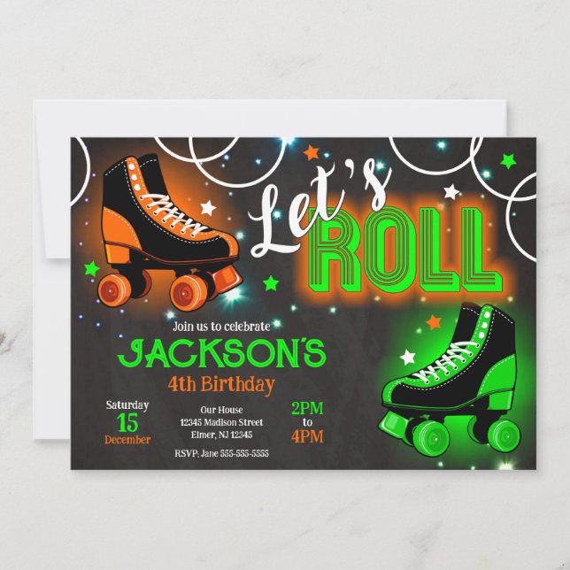 Invitation Boy Roller Skating Birthday Party Neon Glow (Devant)