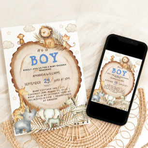 Invitation Boy Rustic Boho Safari Animaux Baby shower