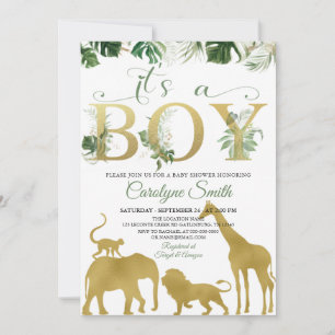 Invitation Boy Safari Jungle Animaux Gold Baby shower