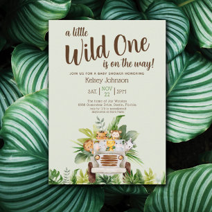 Invitation Boy Safari Wild One Animaux Baby shower vert