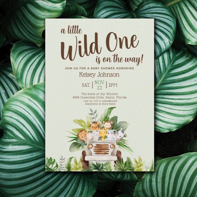 Invitation Boy Safari Wild One Animaux Baby shower vert (Créateur téléchargé)