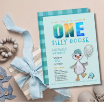 Boy Silly Goose 1er Anniversaire bleu Plaid Invita