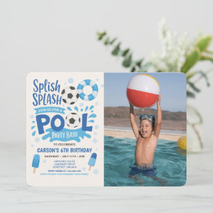 Invitation Boy Soccer Pool Party Anniversaire Photo Invitatio