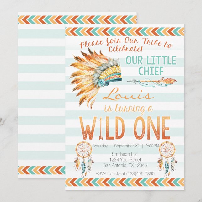 Invitation Boy Tirbal Aztec Boho Wild Un Anniversaire Invitat (Devant / Derrière)