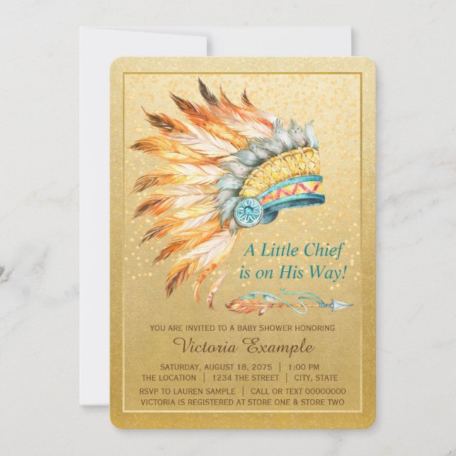 Invitation Boy Tribal Headdress Petit chef Baby shower Boho (Devant)