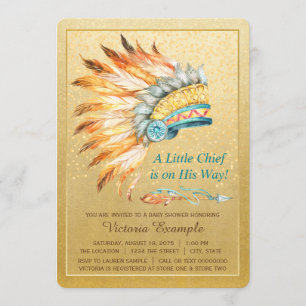 Invitation Boy Tribal Headdress Petit chef Boho Baby shower