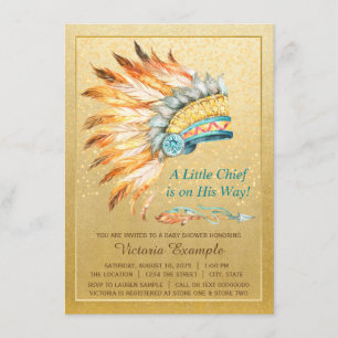 Invitation Boy Tribal Headdress Petit chef Boho Baby shower