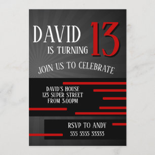 Invitation Boy Tween Ado Anniversaire Moderne Simple Rouge