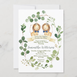 Invitation Boy Twins Lion Cubs Baby shower Deux fois les Gigg