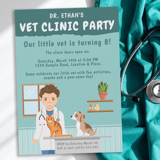 Invitation Boy Veterinarian Vet Animal Clinic Kids’ Birthday (Créateur téléchargé)