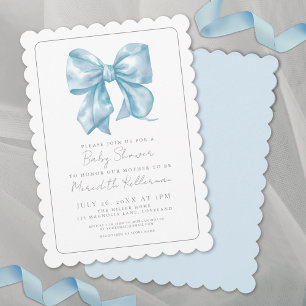 Invitation Boy Watercolor Ruban Blue Bow Baby shower