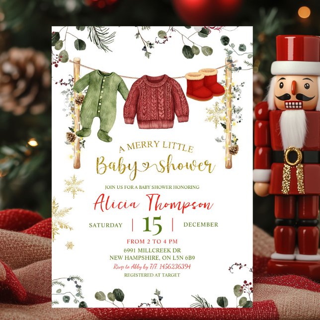 Invitation Boy Winter Clothes Merry Little Baby Shower (Créateur téléchargé)
