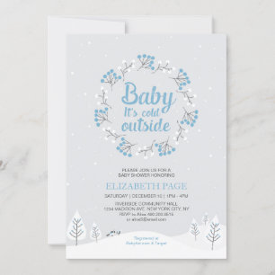 Invitation Boy Winter Wonderland Baby shower, bleu & gris