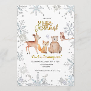 Invitation Boy Winter woodland fille 1er anniversaire aquarel