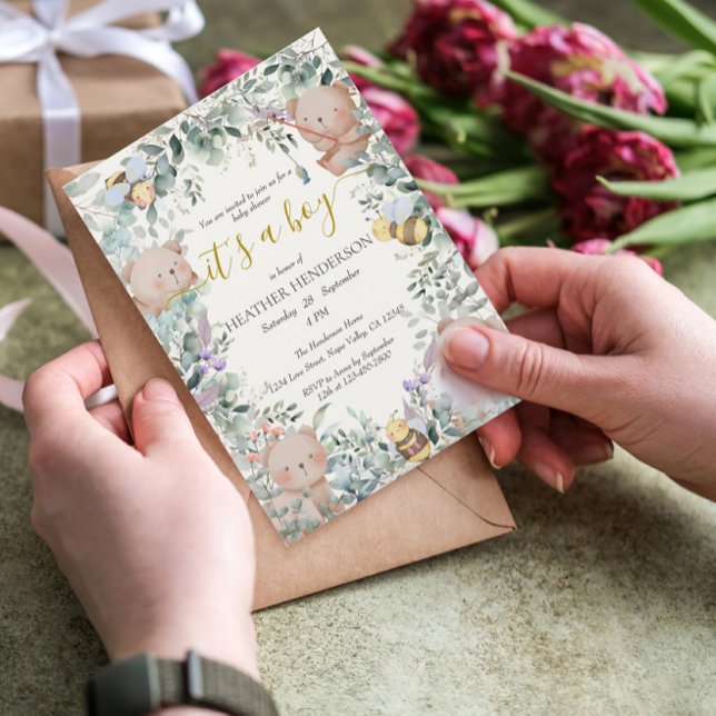 Invitation Boy Woodland Animaux Ours Aquarelle Baby shower (Créateur téléchargé)