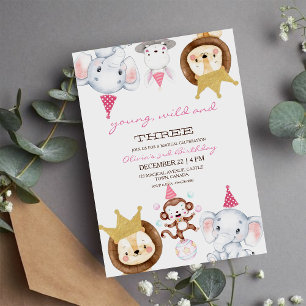 Invitation Boy Young Wild et Three Animaux Anniversaire
