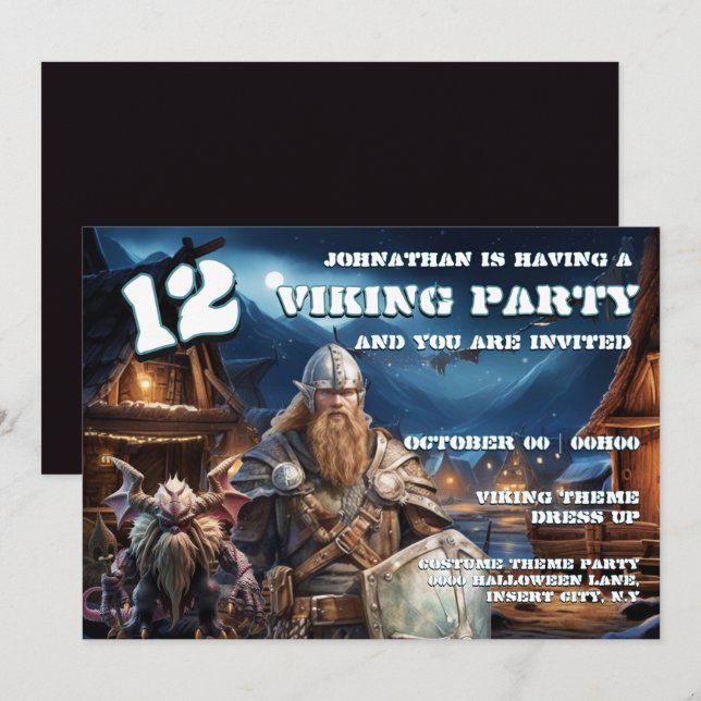 Invitation Boys 12th viking birthday Warrior & Demons (Devant / Derrière)