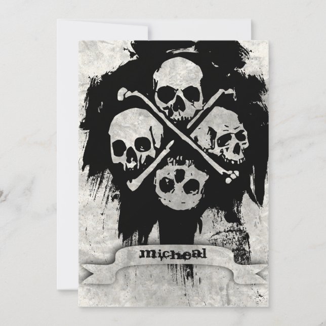 Invitation Boys 16e anniversaire fête crâne gothique Invitati (Devant)