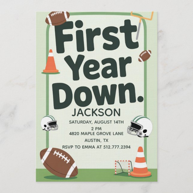 Invitation Boy's 1st Birthday First Year Down - Football Bday (Devant)