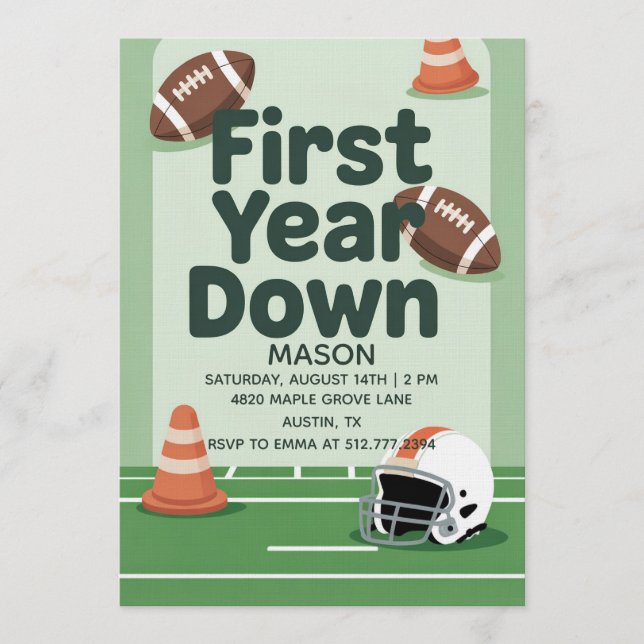 Invitation Boy's 1st Birthday First Year Down - Football Bday (Devant)