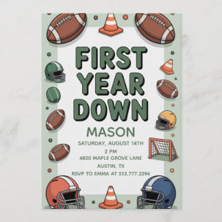 Invitation Boy's 1st Birthday First Year Down - Football Bday