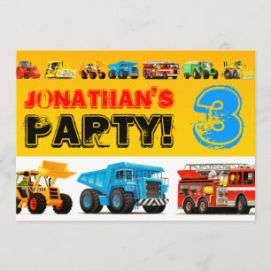 Invitation Boys 3e anniversaire Construction Truck Party