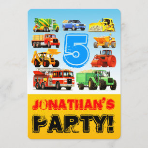 Invitation Boy's 5th Birthday Construction Truck Party