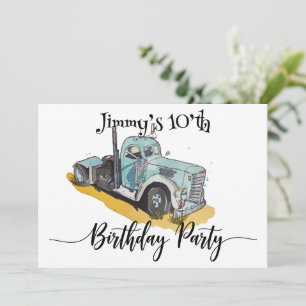 Invitation Boys Anniversaire Party Blue Semi Truck