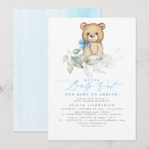 Invitation Boy's Bear Aquarelle Baby shower de verdure