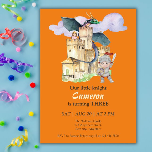 Invitation Boys Birthday Fairytale Knight Castle Dragon  (Créateur téléchargé)