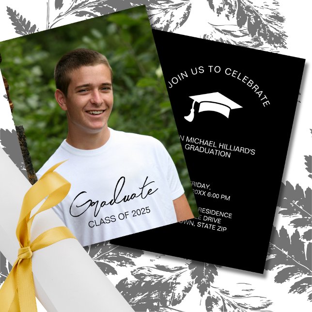 Invitation Boys Black and White Graduation Party (Créateur téléchargé)